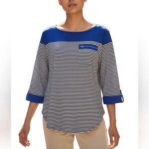 Ashley Blue Stripe Top. Large.